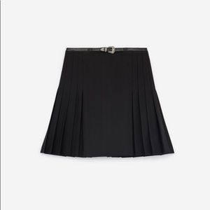 THE KOOPLES Pleated Wool Skirt with Leather Belt